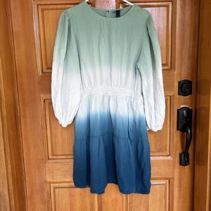 Universal Thread Womens Sz L Ombré Tiered Balloon Sleeve Dress Gauze